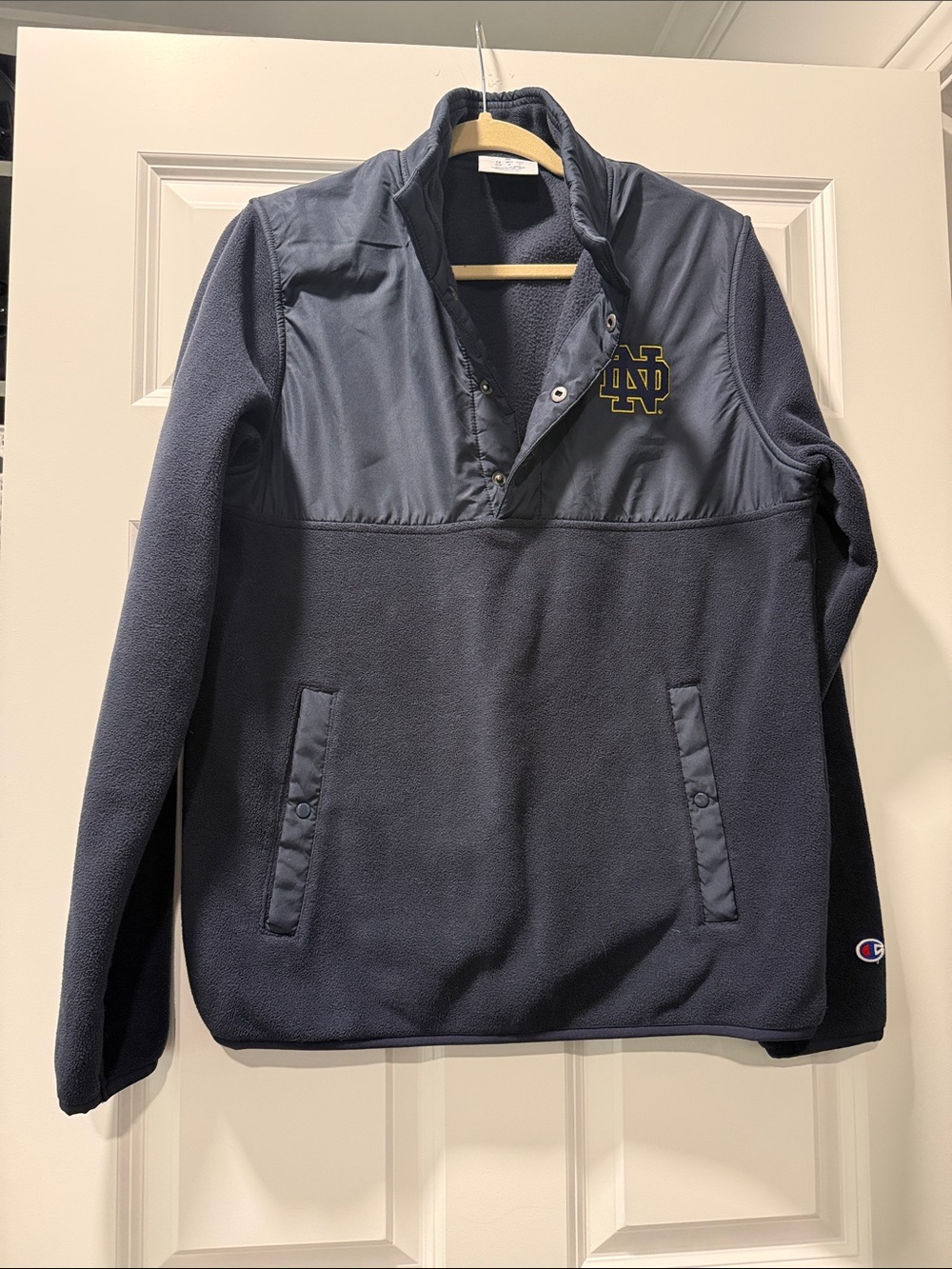 Champion Navy Notre Dame Quarter‑Snap Fleece Pullover Medium